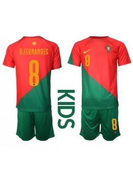 Portugal Bruno Fernandes #8 Heimtrikotsatz für Kinder WM 2022 Kurzarm (+ Kurze Hosen)